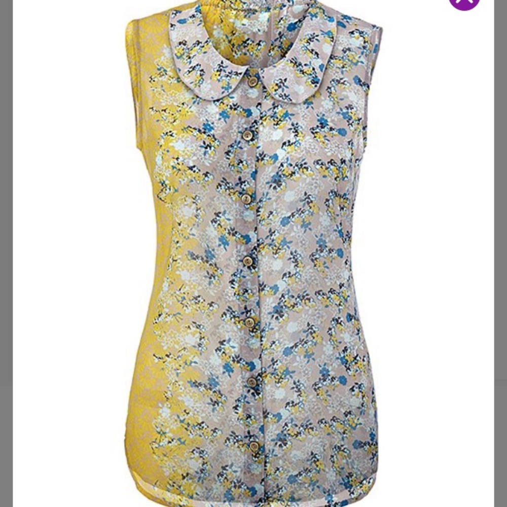 Cabi Offsides Semisheer Print 50/50 Button Up
